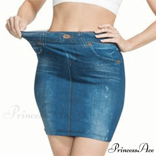 Trendy Retro Black Blue Hip Denim Skirt Blue / S