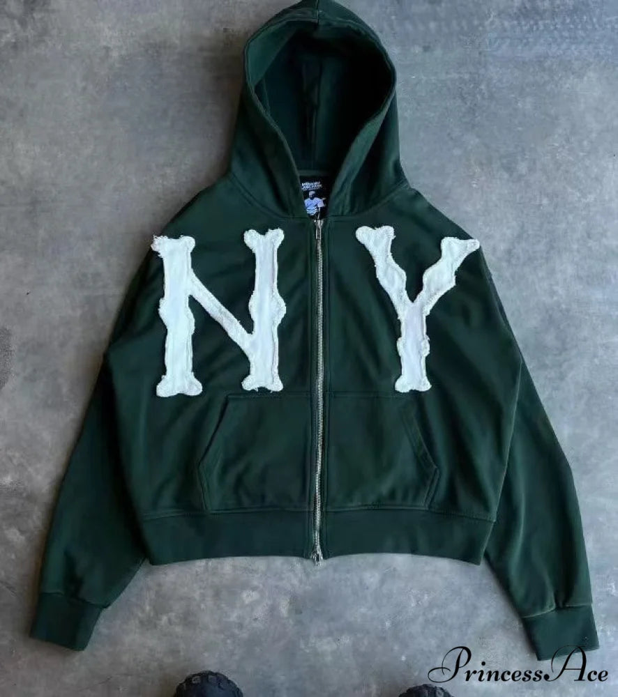 Trendy Retro Embroidered Oversized Comfortable Hoodie GREEN / S