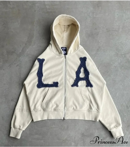 Trendy Retro Embroidered Oversized Comfortable Hoodie WHITE / S