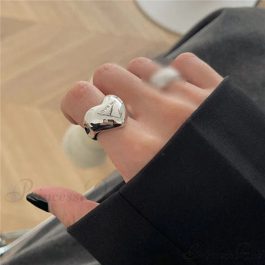 Trendy Silver Love Heart Elegant Ring