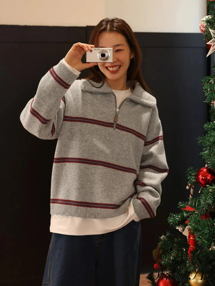 Trendy Stylish Striped Cozy Casual Comfortable Loose Warm Sweater