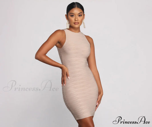 Trendy Textures Stylish Sleeveless Mini Dress TAUPE / XS