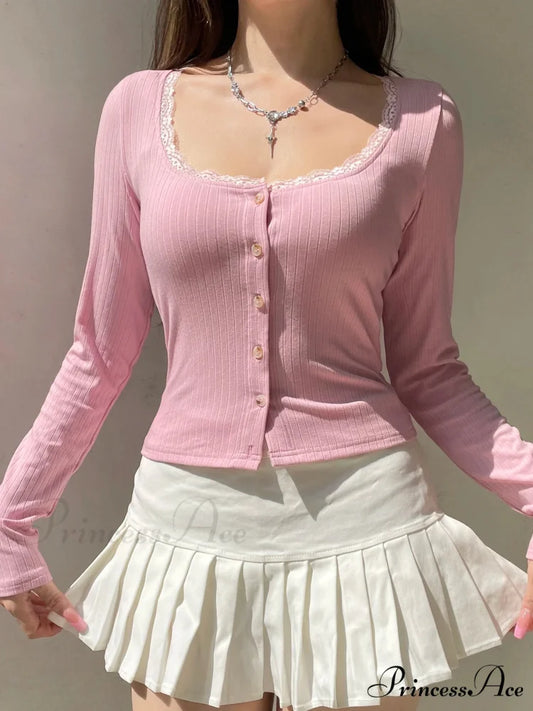 Trimmed Cropped Sleek Square Collar Long Sleeve Knit Top knittop-250126
