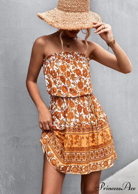 Tube Top Flowered Dress S / black