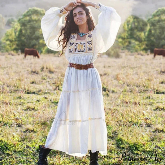 Tunic Garment Cotton Rayon Floral Needlework Beige / One Size bohodress-250126