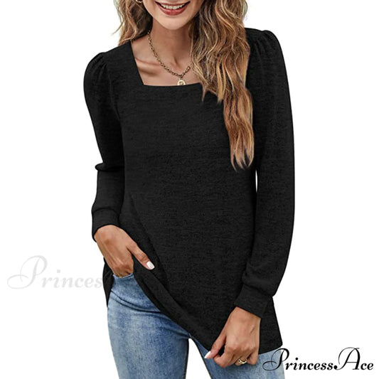 Tunic Neck Puff Women’s Boxy Arm Top Black / S