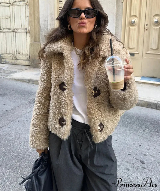 Turn-Down Collar Wool Coat Khaki / XS