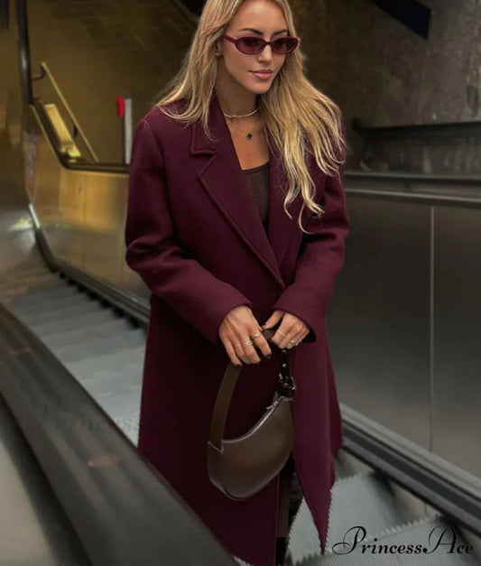 Turn-Down Collar Woolen Long Coat