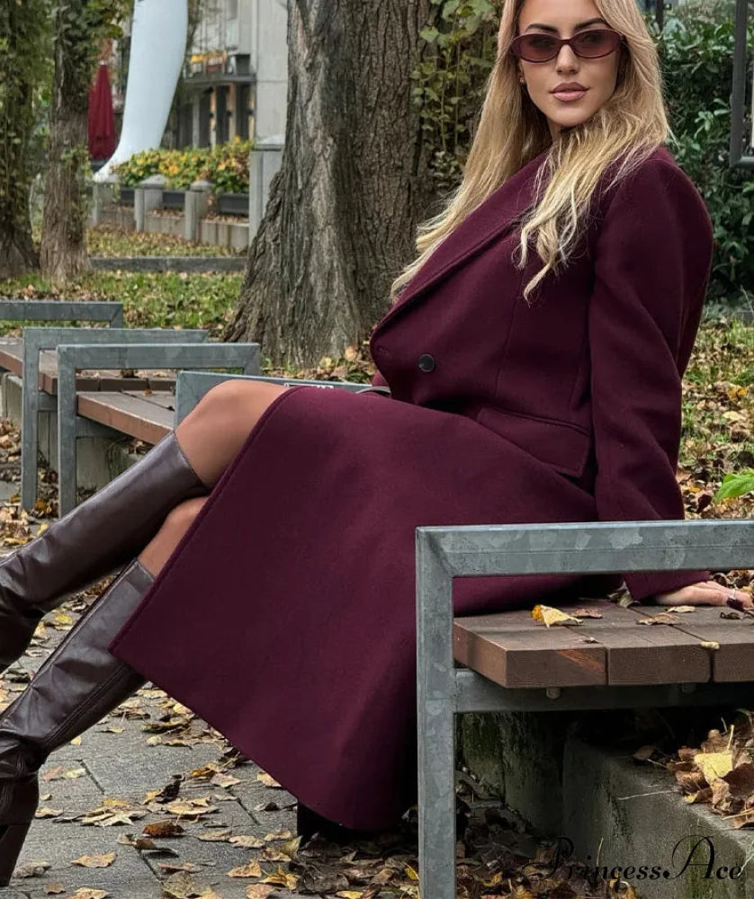 Turn-Down Collar Woolen Long Coat