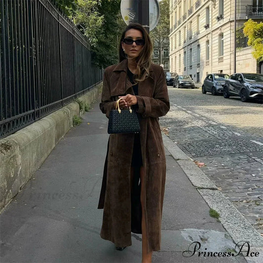 Twin Line Button Collar Lengthy Overcoat Brown / S overcoats-241228