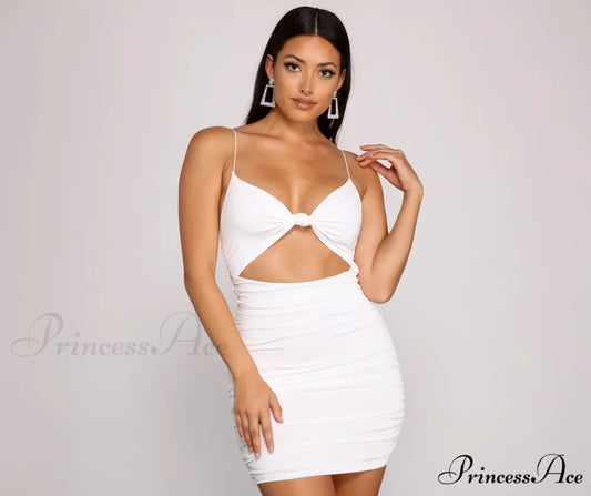 Twist And Pose Charming Ruched Mini Dress WHITE / XS