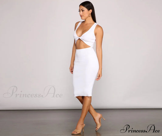 Twist of Style Charming Cutout Midi Dress WHITE / XS