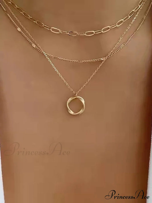 Twist Round Charm Layered Necklace Yellow Gold / one-size