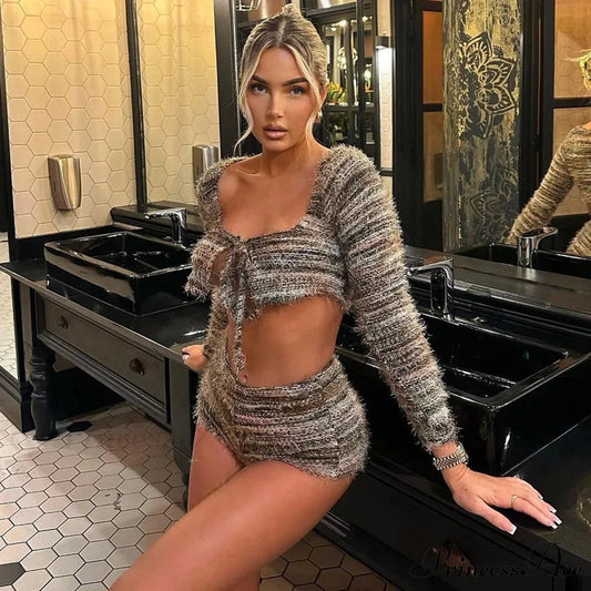 Two-Piece Knit Set Sweater Khaki / S cardigans-241228