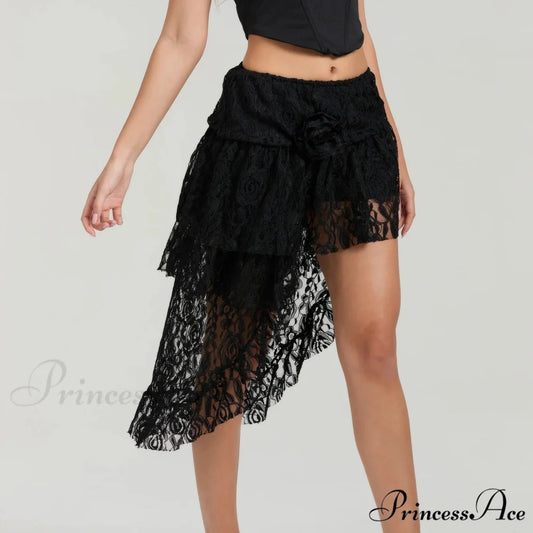 Uneven Flounced Border Skirt Black / One Size skirts-250223