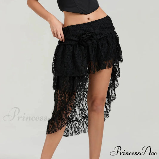 Uneven Flounced Border Skirt Black / One Size skirts-250223