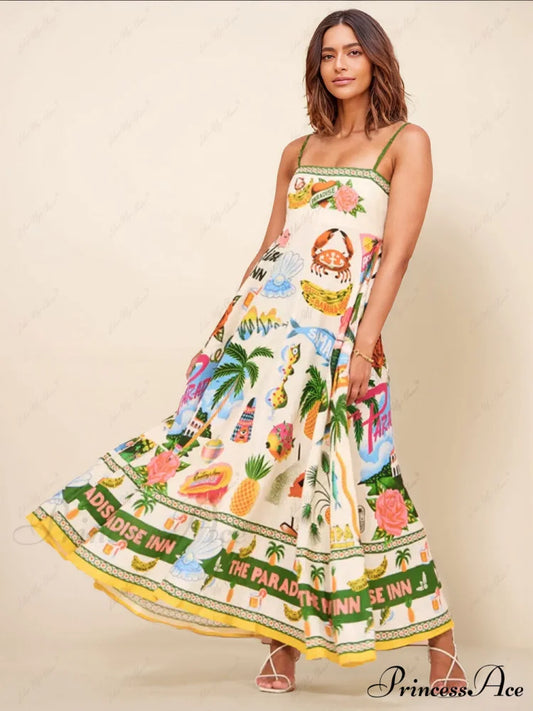 Unique Print Smocked Charming Back Pocket Maxi Dress