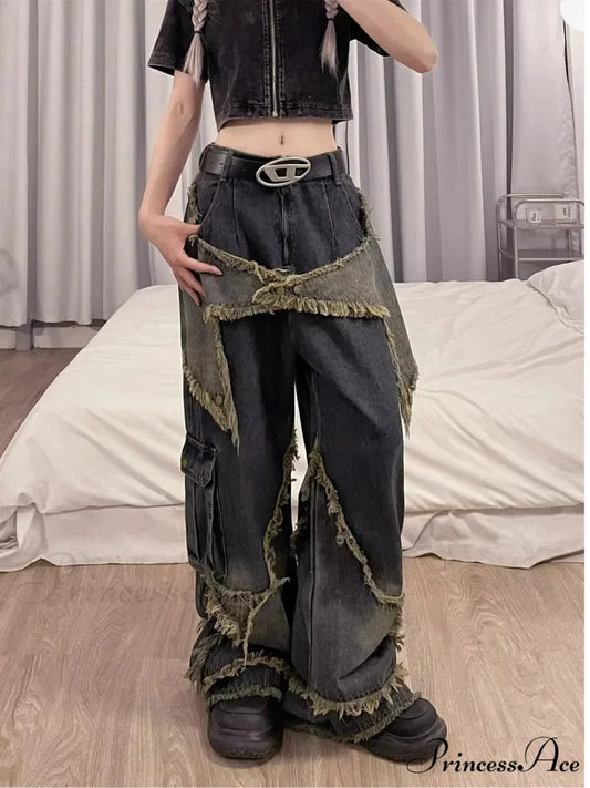 Unique Versatile Straight Leg High Waist Summer Loose Wide Leg Vintage Style Women’s Jean Retro Blue / S