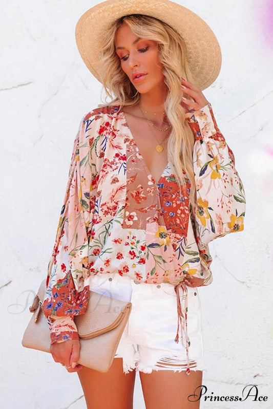 V-Neck Full Design Shirt Red / M