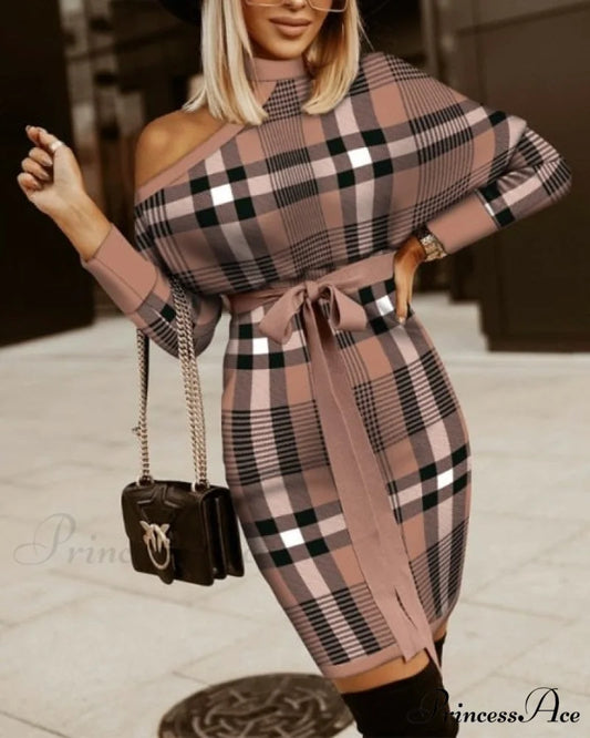 V-Neck Print Batwing Sleeve Skinny Wrap Midi Dress grid / S