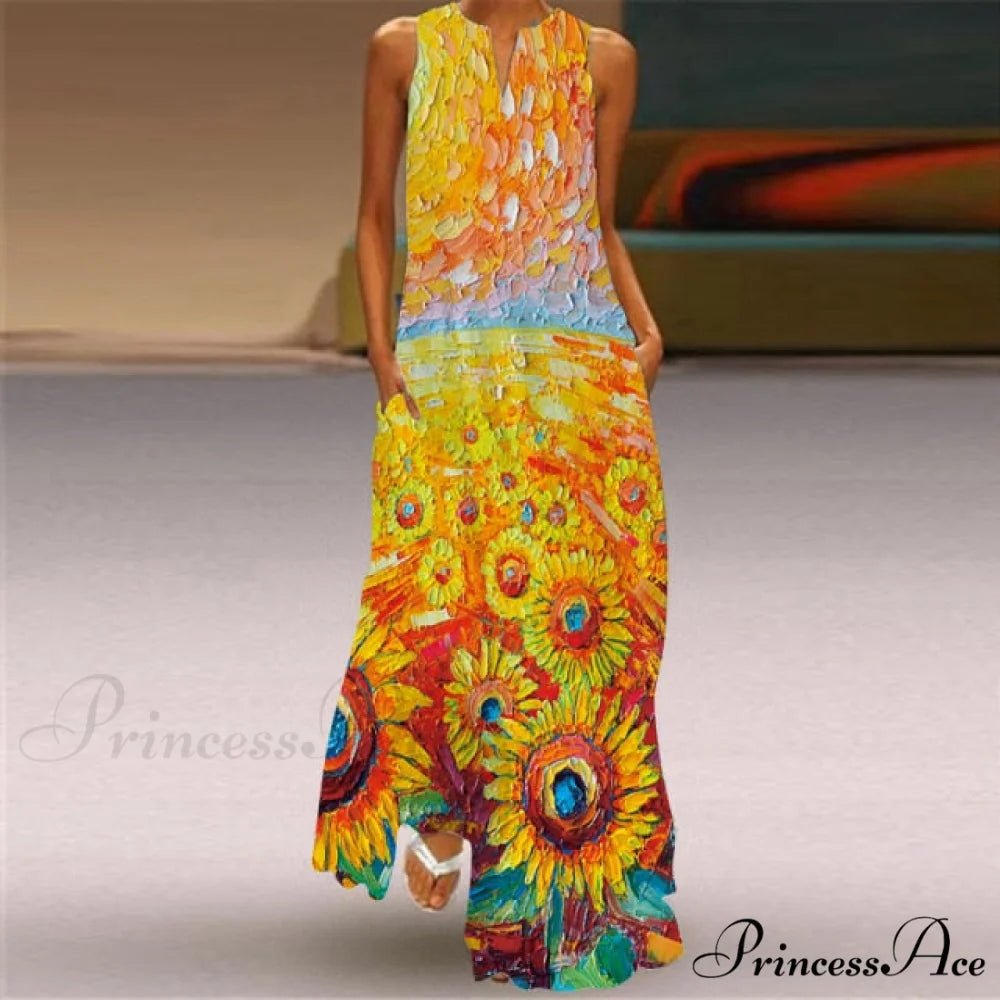 V-Neck Printed Emerald Flower Dress