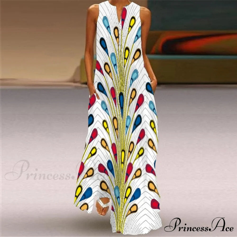 V-Neck Printed Emerald Flower Dress