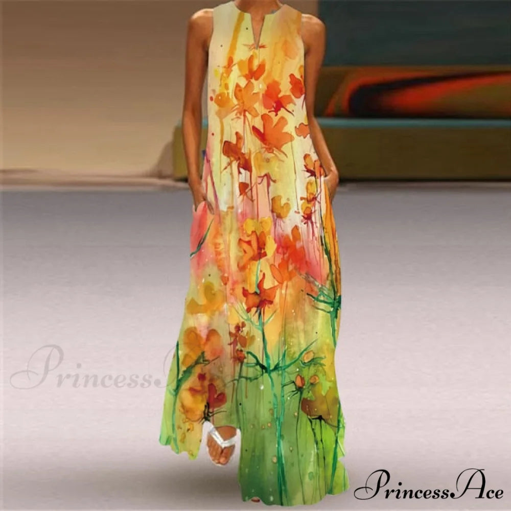 V-Neck Printed Emerald Flower Dress green / S