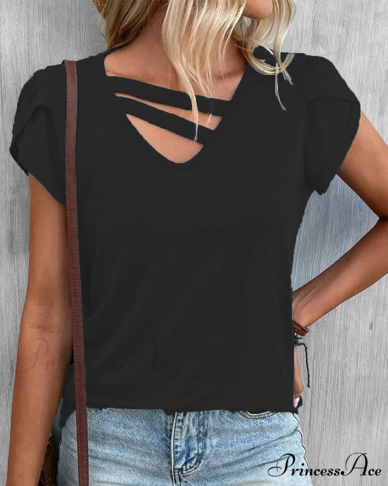 V-neck T-shirt Black / S