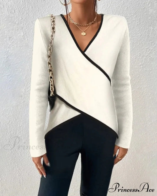 V-neck with crossover sweater design White / S