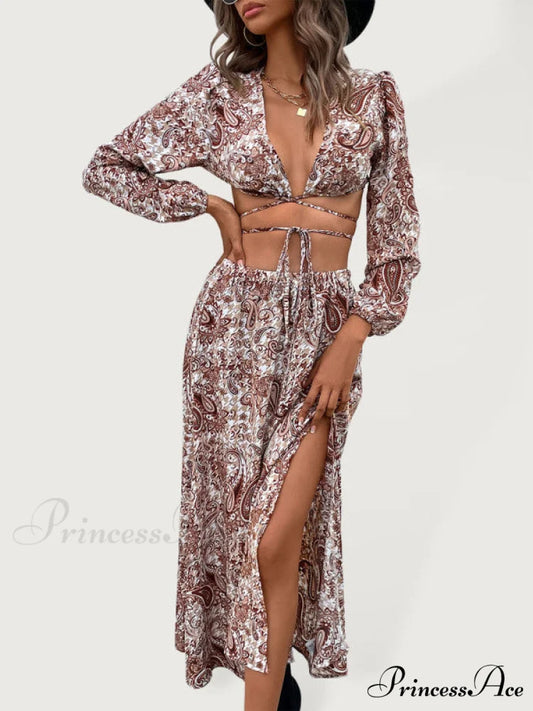 Vacation for Long Set Paisley Woven Gown Women Coffe / XS