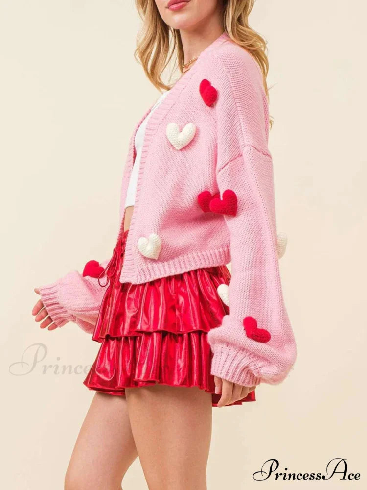 Valentine’s Day 3D Heart Embroidery Sweater cardigans-241228