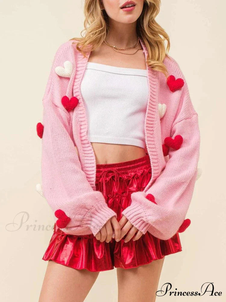 Valentine’s Day 3D Heart Embroidery Sweater cardigans-241228