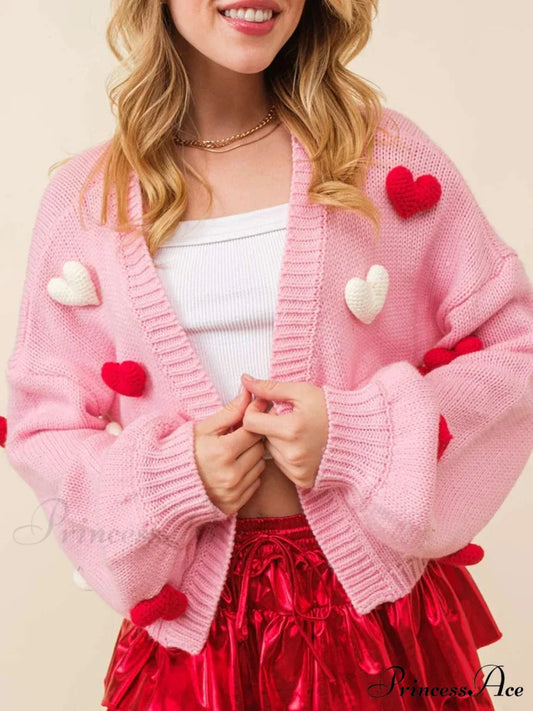 Valentine’s Day 3D Heart Embroidery Sweater Pink / S cardigans-241228