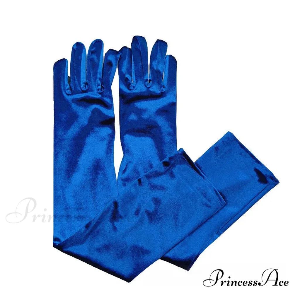Velvet Ladies Warm Long Retro Dance Stage Etiquette Winter Christmas Gloves Blue