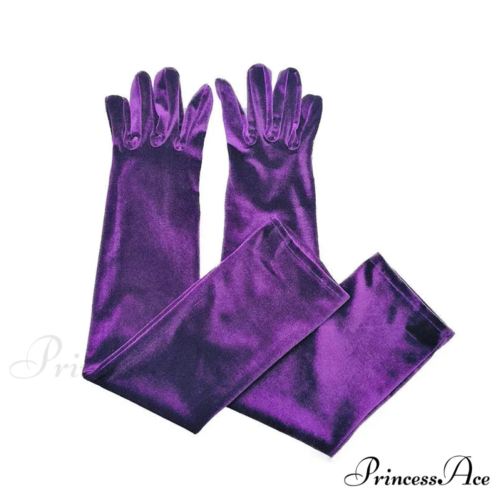 Velvet Ladies Warm Long Retro Dance Stage Etiquette Winter Christmas Gloves Purple