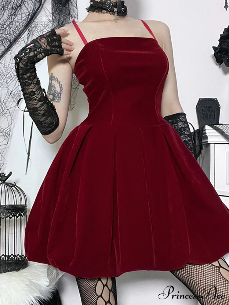 Velvet Solid Shirring High Waist Spaghetti Straps A-Line Party Mini Elegant New Year Dress