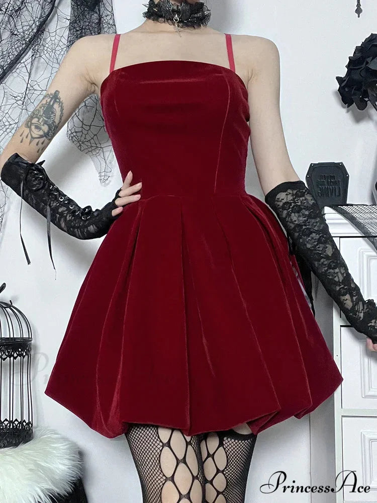 Velvet Solid Shirring High Waist Spaghetti Straps A-Line Party Mini Elegant New Year Dress