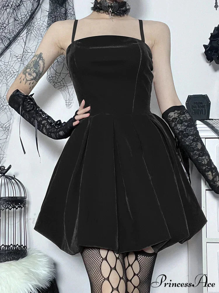 Velvet Solid Shirring High Waist Spaghetti Straps A-Line Party Mini Elegant New Year Dress
