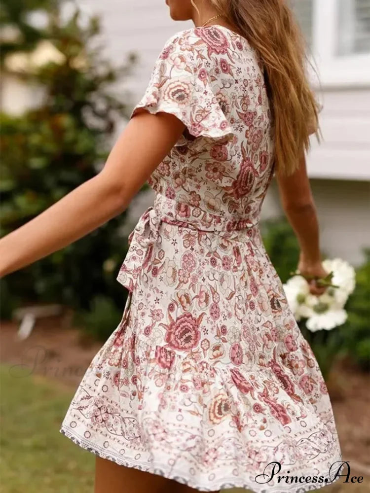 Verdant Flowery Low-cut Bohemian Sun Dress bohodress-250126