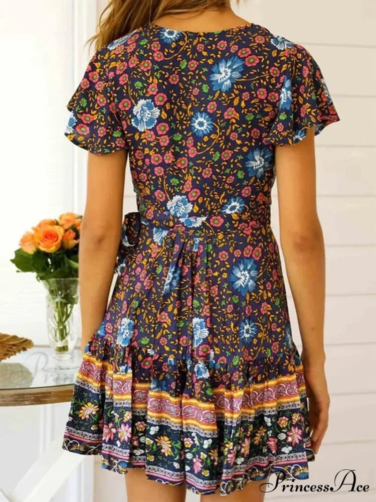 Verdant Flowery Low-cut Bohemian Sun Dress bohodress-250126