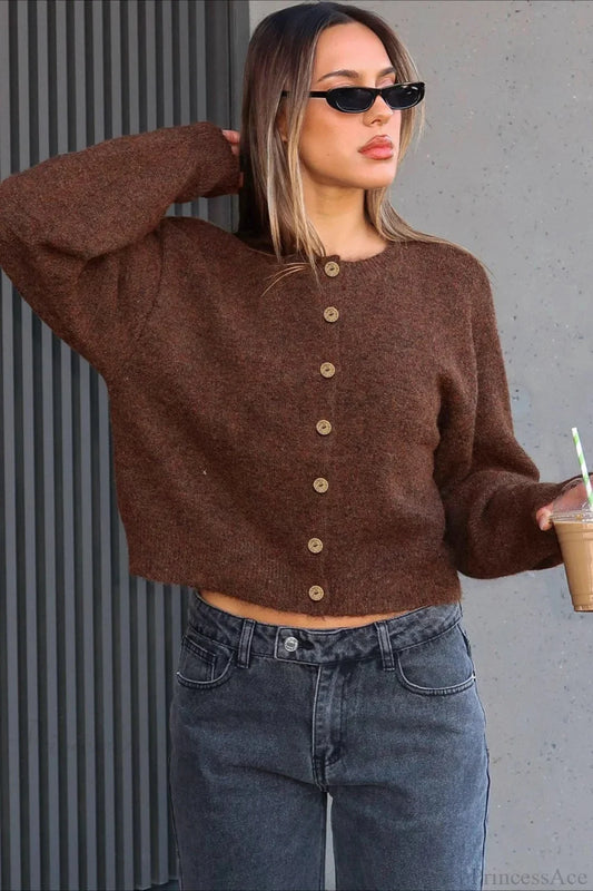 Versatile Crewneck Long Sleeve Button Sweater