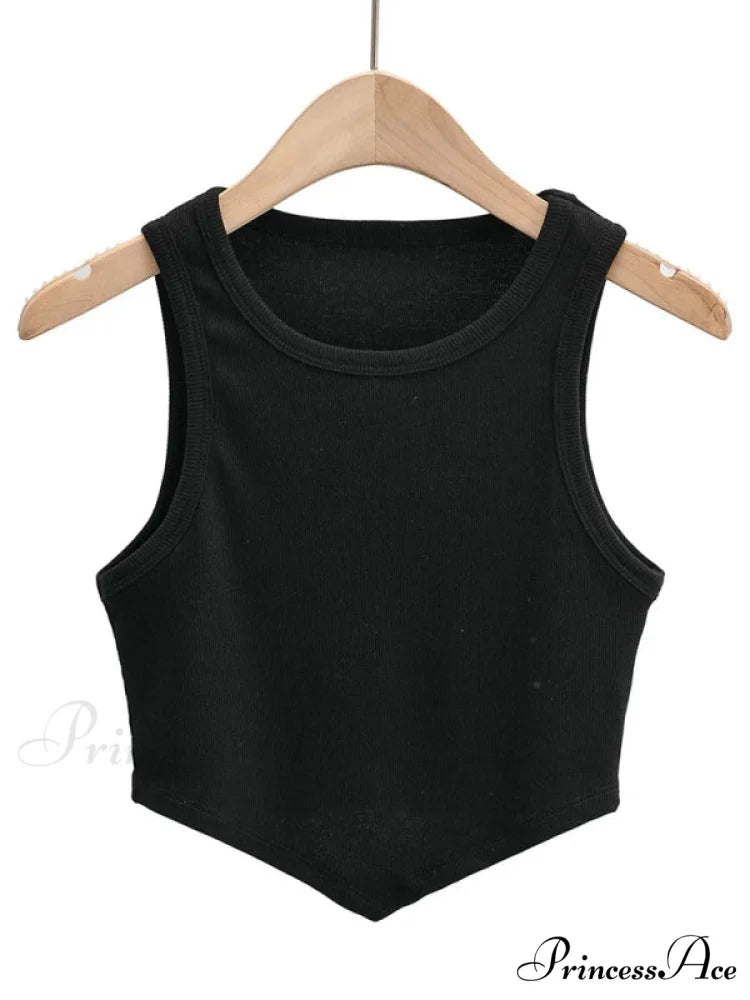 vest round inverted mini triangle Women’s sleeveless neck top Black / S