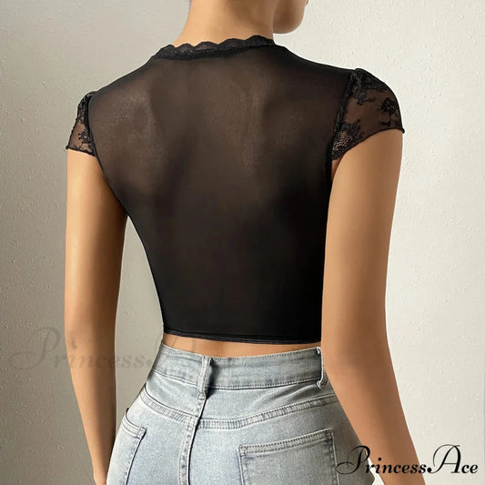 Vintage Blossom Lace Fishbone V-neck Crop Top croptop-250126