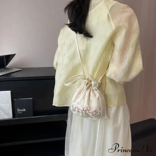 Vintage Blossom Stitched Lace Cinch Bucket Purse handbag-250126