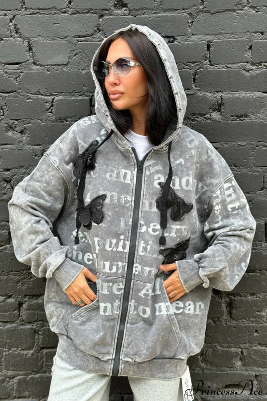 Vintage Bow Letter Distressed Hoodie