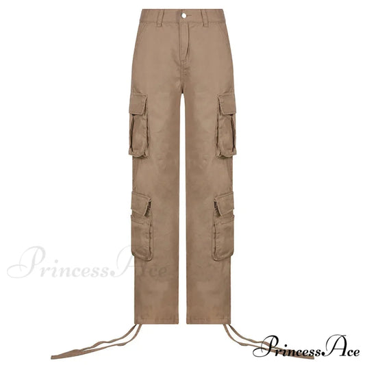 Vintage Cargo Baggy Streetwear Pockets Wide Leg Low Waist Casual Loose Y2k Denim Jean khaki / S