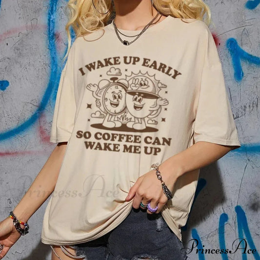 Vintage Cartoon Coffee T-shirt Khaki / S t-shirt-250223