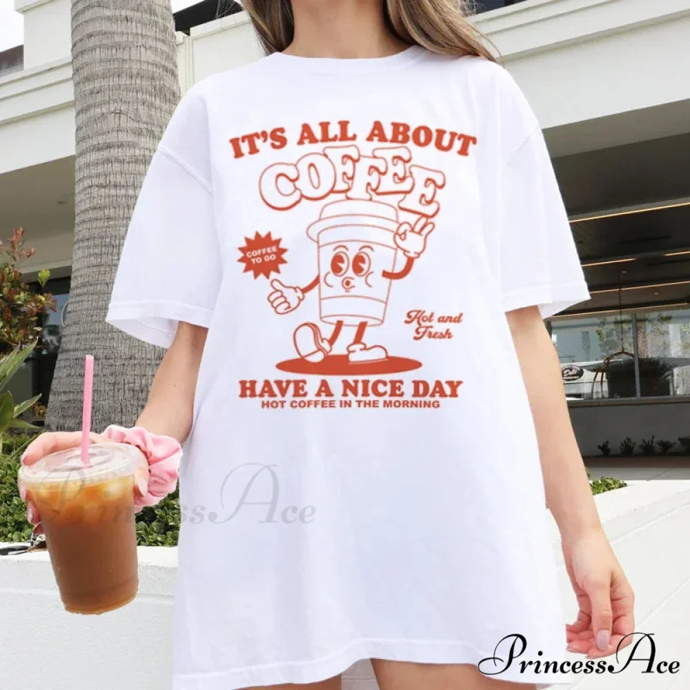 Vintage Cartoon Coffee T-shirt WHITE / S t-shirt-250223