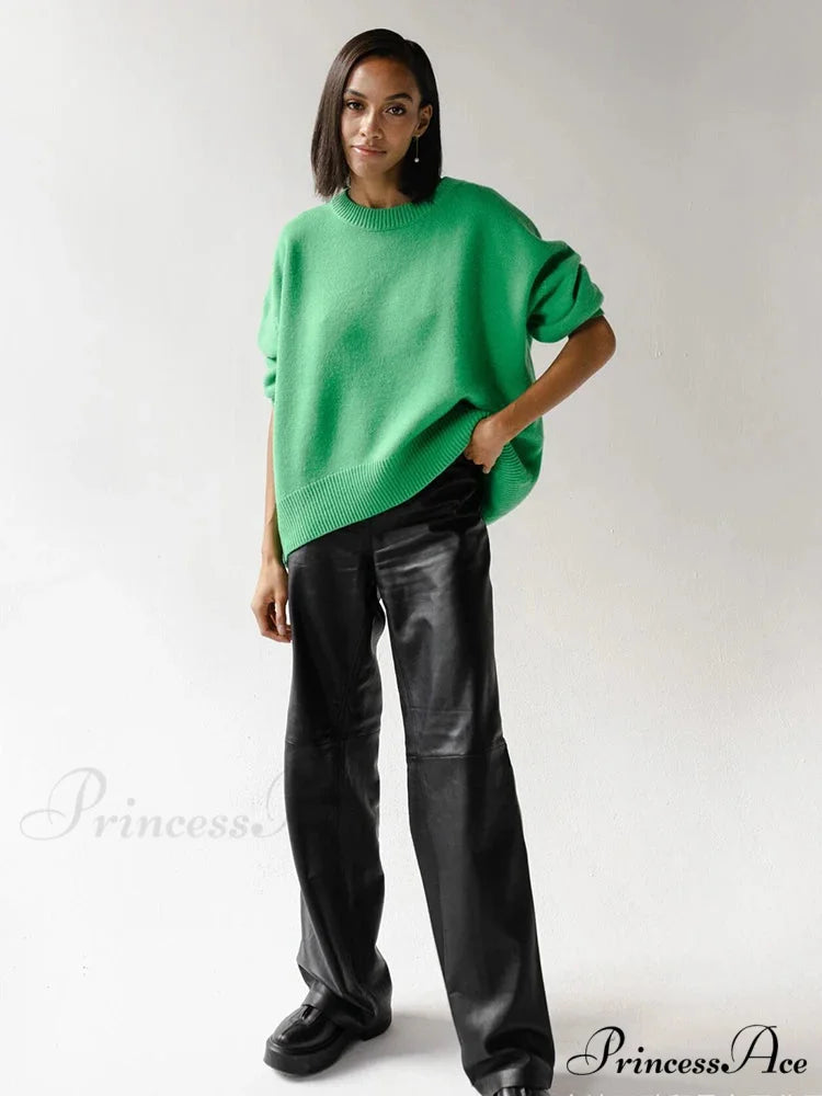 Vintage Casual Cozy Stylish Autumnal Streetwear Warm Long Sleeve Sweater Green / One Size