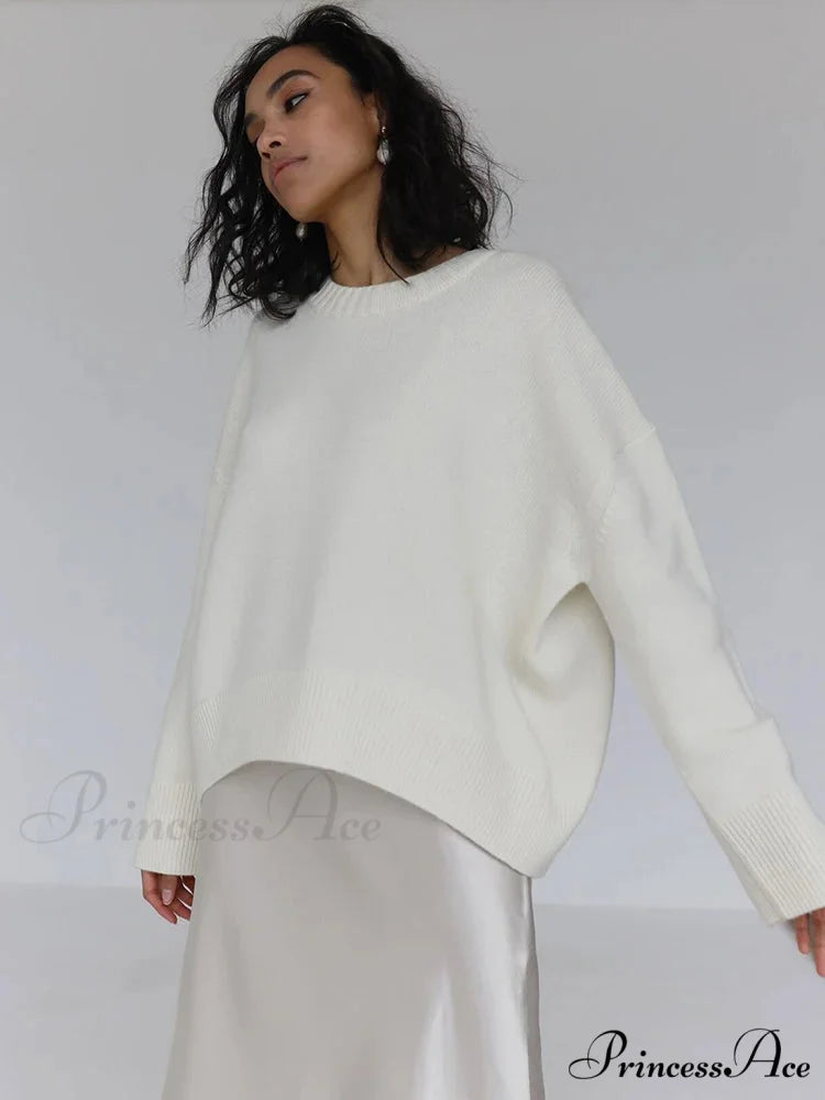 Vintage Casual Cozy Stylish Autumnal Streetwear Warm Long Sleeve Sweater WHITE / One Size